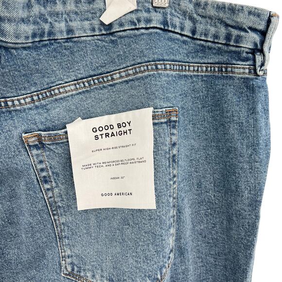 Good American Good Boy Straight Jeans Indigo678‎ Distressed Blue Plus Size 28 - Picture 12 of 13